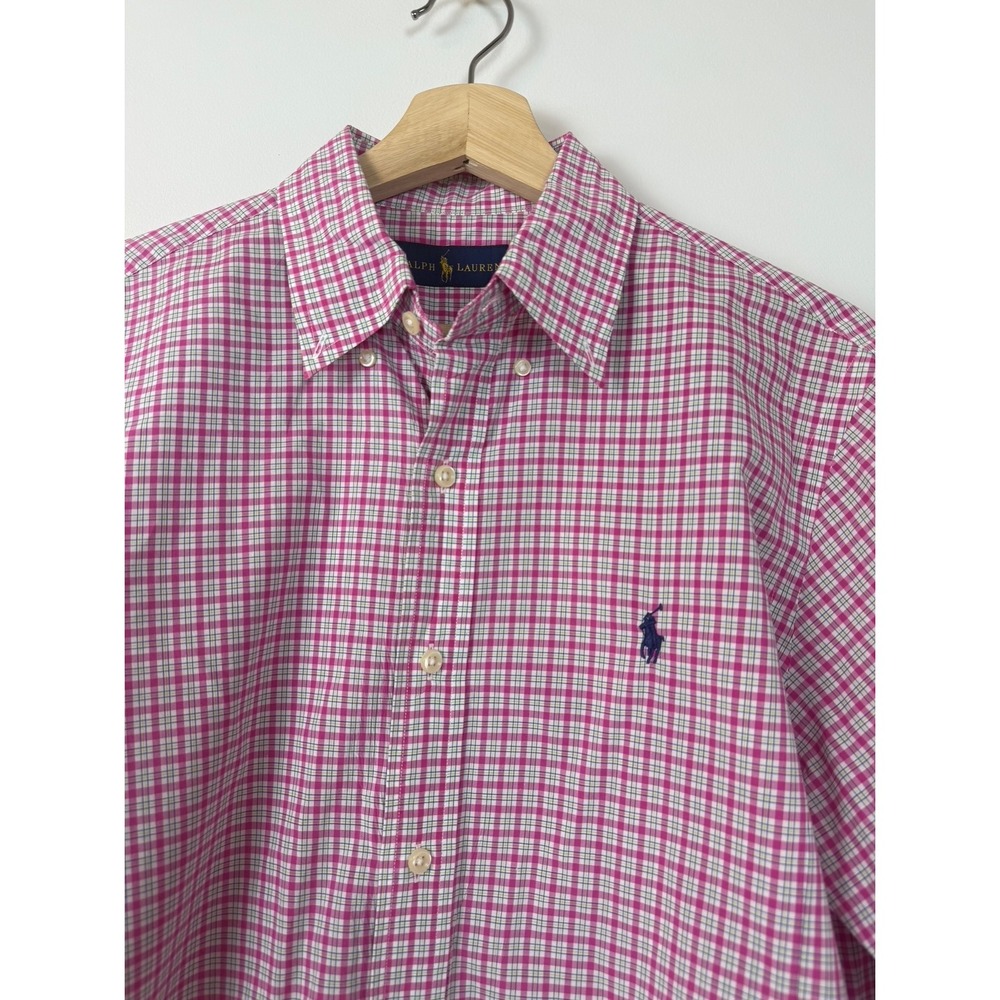 READ Ralph Lauren Mens Pony Pink Plaid Button Down Shirt Long Sleeve Top M - Picture 10 of 15